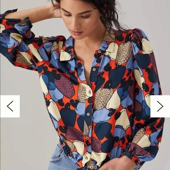 FARM Rio Tops - NWT Farm Rio‎ Anthropologie Blouse Button Down Tie Front Long Sleeve Top S